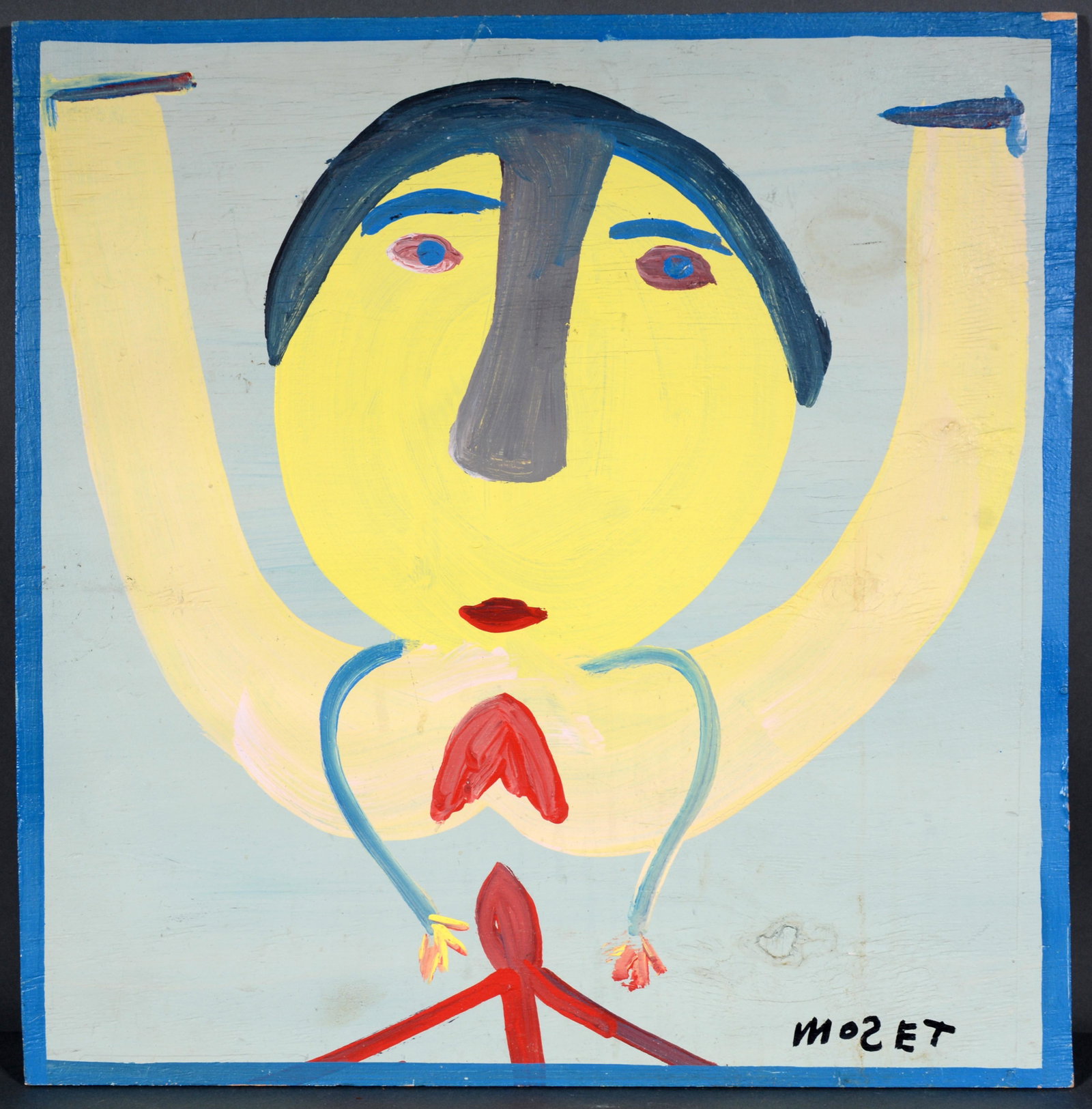 Mose Tolliver. Erotic Scooter Girl.: Mose Tolliver. Erotic Scooter Girl. Signed. Not dated. Paint on board. Chip in upper right corner, otherwise great condition. 24" x 24". Provenance: The Gary Davenport Collection. Est. $400-600. Ship: