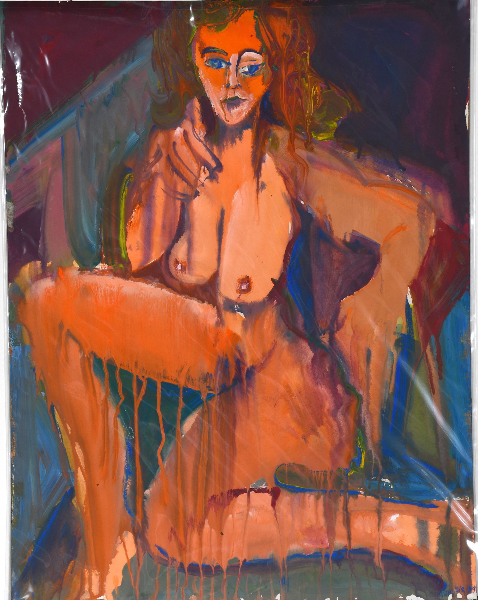 J. Theodore (Ted) Diamond. Nude In Orange.: J. Theodore (Ted) Diamond. Nude Female In Orange. 1984. Signed and dated. Gouache on paper. Excellent condition. 18" w x 24" h. Est. $800-1,200. Ship: $55