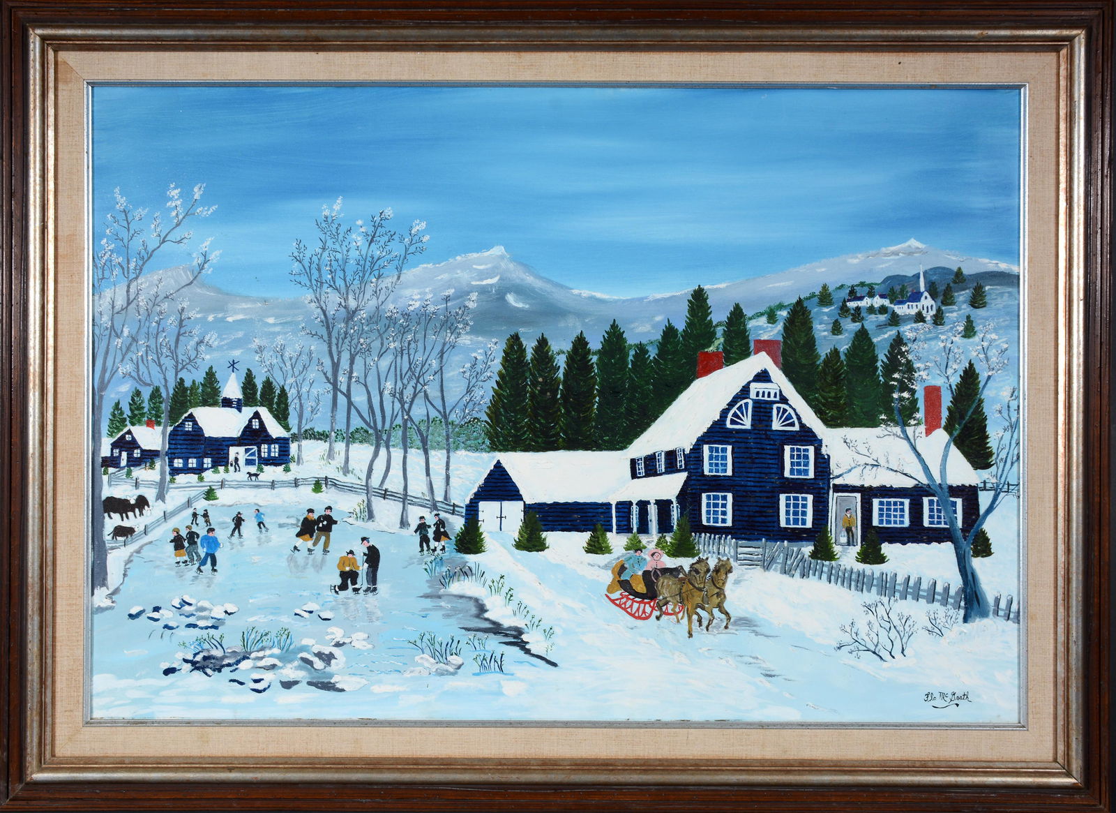 Flo McGrath. The Farm Skating Party.: Flo McGrath. The Farm Skating Party. Signed and titled. Oil on canvas. Image is 35"w x 24"h. Frame is 41"w x 30"h. Est. $600-900. Ship: $150