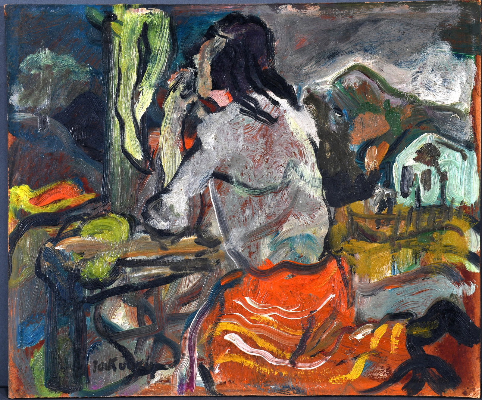 Julius Jakoby. Dajte Nam Kazdodenny Chile.: Julius Jakoby. (Czech, 1903 - 1985) Dajte Nam Kazdodenny Chile (Give us the Daily Bread) c. 1960. Signed. Oil on masonite. Excellent condition. 13" x 11". Est. $1,000-2,000. Ship: $35