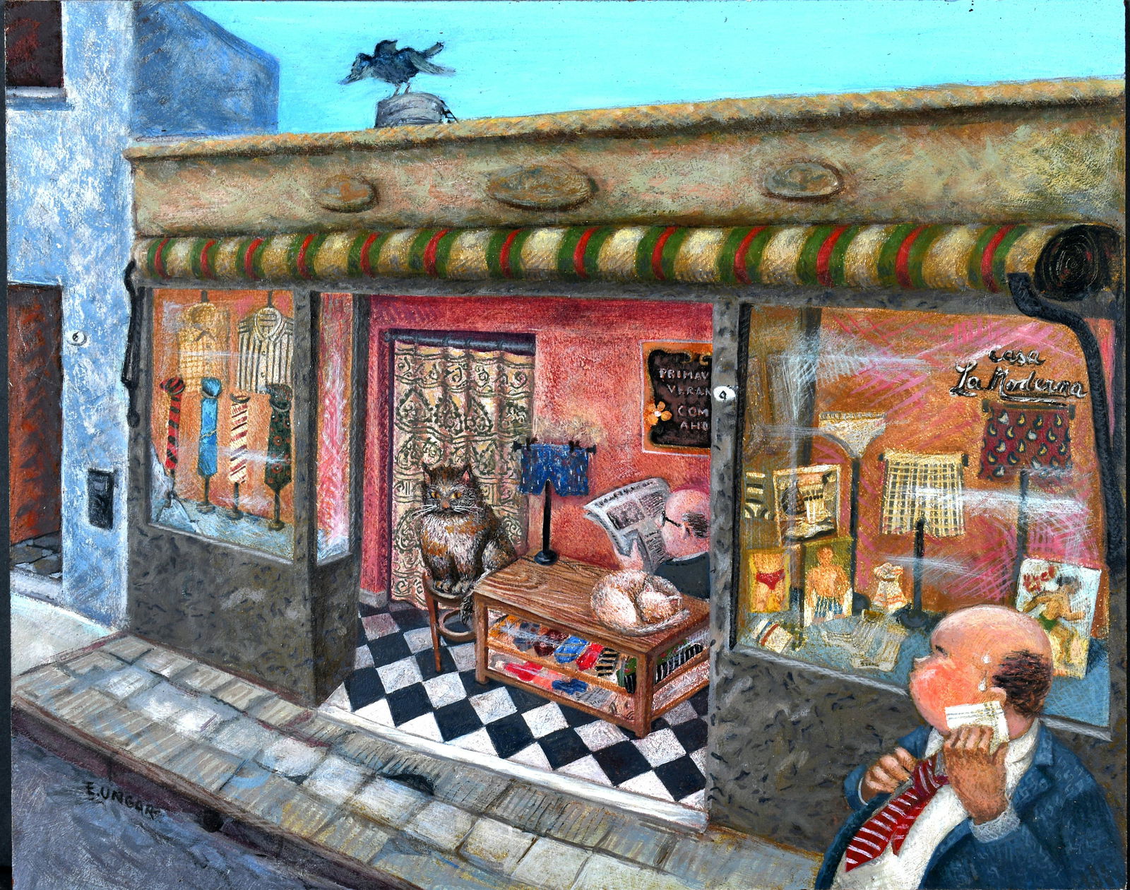 Eduardo Ungar. Senores.: Eduardo Ungar. (b. 1946, Argentina) Senores. 1989. Signed, dated and titled. Acrylic on masonite. Excellent condition. 12" x 9.5". Provenance: Contini Art Gallery. Est. $300-500. Ship: $35