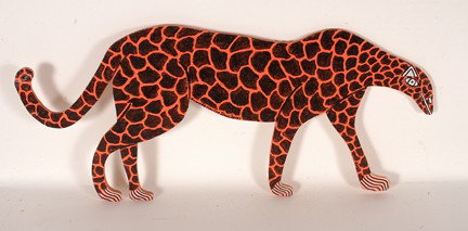 Howard Finster. Leopard, #17,938.: Paint and marker on cutout board. Signed and dated, 1991. Excellent condition. 31" w x 14"h. Est. $400-600. Ship: $75