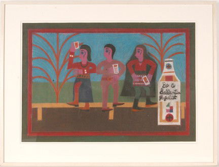 Eddie Arning. Be A Ballantine Loyalist.Oil craypas: Oil craypas on poster. Very large. Excellent condition. Image is 32" w x 22"h. Archival frame is 40"w x 31"h. Est. $2,000-3,000. Ship: $125