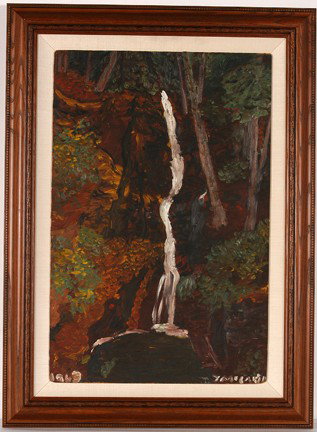 Justin McCarthy. Meandering Waterfall.: Oil on masonite. Signed and dated, 1963. Excellent condition. Image is 16" w x 24"h. Frame is 22" w x 30"h. Provenance: Cavin-Morris Gallery, NY. Est. $1,000-2,000. Ship: $55