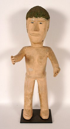 John Vivolo. Nude Figure.: Carved and painted wood with mixed media. Not signed. Natural wood splits on back and on arms, otherwise good condition. 11" x 11" x 27"h. Provenance: The George and Sue Viener Collection. Est. $800-1