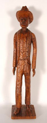 Clarence Stringfield. Tennessee Gentleman.: Carved and varnished wood. Signed. Excellent condition. This is a Stringfield Masterpiece. 6" x 7" x 27"h. Provenance: The George and Sue Viener Collection. Est. $1,000-2,000. Ship: $55