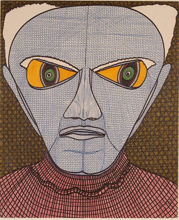 Ted Gordon. Blue Face.: 1982. Ink on paper. Signed and dated on verso. Excellent condition. 14" w x 17"h. Provenance: The George and Sue Viener Collection. Exhibited at Atlanta Self-Taught Portraits, at the High Museum of Ar