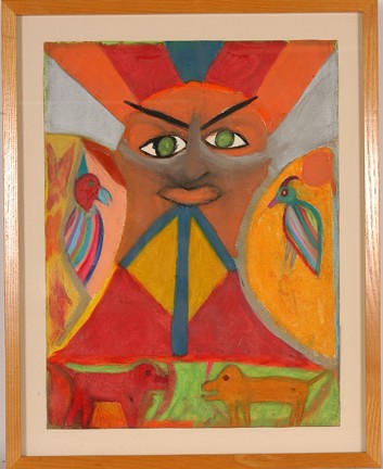 Simon Sparrow. Face With Rainbow.: Paint on paper. Not signed. Some minor flaws to paper (small tears and creases), overall great condition. Image is 18" w x 24"h. Frame is 23" w x 29"h. Provenance: The George and Sue Viener Collection