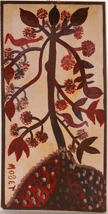 Mose Tolliver. Tree Of Life.: c. early 1980's. Paint on panel. Signed. Excellent condition. 13" w x 25.5" h. Purchased from Judith Alexander. Est. $400-800. Ship: $35