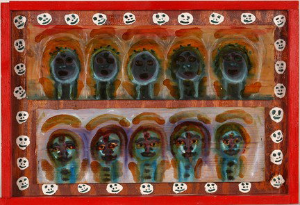 Kevin Orth. Ten Heads.: 1997. Paint on wood. Signed and dated. 22.5" w x 17.5"h. Excellent condition. Provenance: Judy Saslow Gallery. Est. $300-500. Ship: $40