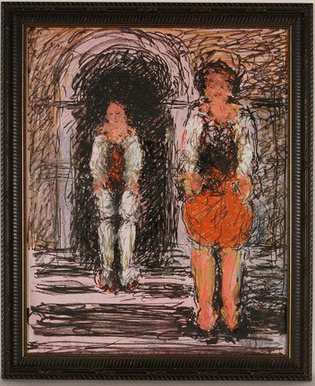 Malcolm McKesson. Girl In Orange.: Marker and paint on canvas. Not signed. Excellent condition. Size with frame is 19" w x 23"h. Provenance: The George and Sue Viener Collection. Est. $400-600. Ship: $40