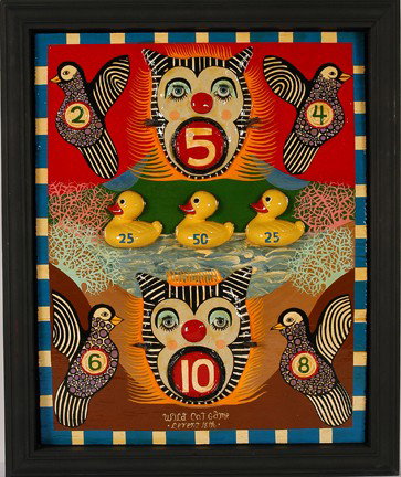 Levent Isik. Wild Cat Game.: Paint and mixed media on heavy board. Signed and dated, 2007. Excellent condition. 18" x 22" x 2" d with frame. Est. $800-1,200. Ship: $45