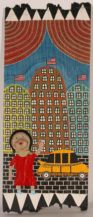 Levent Isik. Uptown.: 1994. Mixed media on board. Signed and dated. Excellent condition. 11" w x 27"h. Provenance: The George and Sue Viener Collection. Est. $300-500. Ship: $45