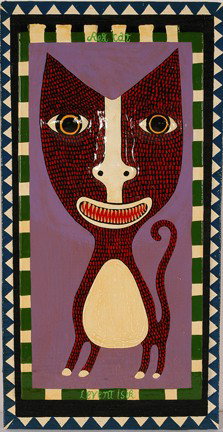 Levent Isik. Red Cat.: Paint and mixed media on board. Signed and dated, 2008. Mint condition. 8" x 16" x 1". Est. $200-300. Ship: $35