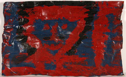 Mary T. Smith. Red Figure On Blue.: Enamel on tin. Signed. 19" w x 12"h. Excellet condition. Provenance: The Lynne Ingram Collection. Est. $300-500. Ship: $25
