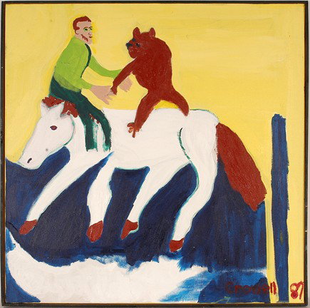 Harold Crowell. The Circus.: 1987. Oil on canvas. Signed and dated. Excellent condition. 31" x 31". Provenance: George and Sue Viener Collection. Est. $300-500. Ship: $55