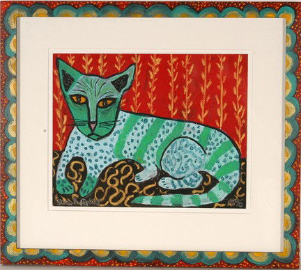 Sarah Rakes. Farm Cat.: 1996. Paint and oil on paper. Signed and dated. Excellent condition. Size with artist frame is 21" x 19". Est. $400-600. Ship: $45