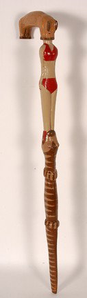 Denzil Goodpaster. Tiger & Gator, Woman Cane.: Carved and painted wood with costume jewels. Not signed. Excellent condition. 37"h. Provenance: The George and Sue Viener Collection. Est. $400-800. Ship: $45