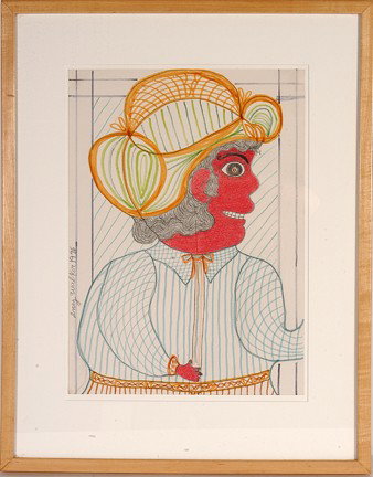 Inez Nathaniel Walker. Woman In Orange Hat.: 1976. Signed and dated. Graphite and colored pencil and marker on paper. 13" w x 18". Frame is 20.5" w x 26"h. Excellent condition. Very well-excecuted. Provenance: The Lynne Ingram Collection. Est. $