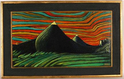 Eric Beckus. Goldie.: Acrylic on board. Signed and titled. Excellent condition. Size with frame is 33" w x 21"h. Est. $300-500. Ship: $45