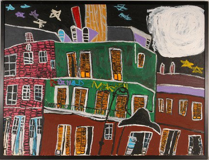 Reginald Mitchell. French Quarter At Night.: Paint on paper board. Signed. Excellent condition. 41" w x 31"h, very large. Provenance: The George and Sue Viener Collection. Est. $500-800. Ship: $125