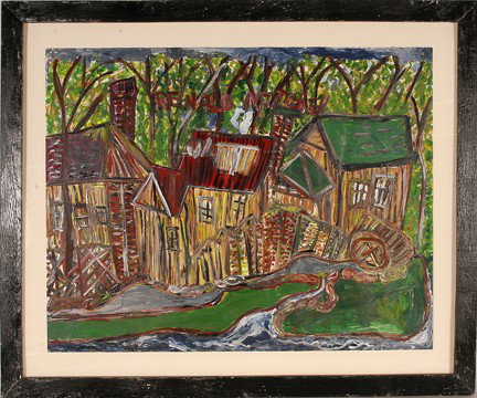 Reginald Mitchell. Cajun Swamp Shack.: Paint on poster. Signed. Excellent condition. Image is 28" w x 22"h. Frame is 35" w x 29"h. Provenance: The George and Sue Viener Collection. Est. $400-600. Ship: $75