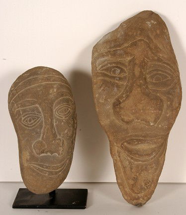 David Marshall. Pair of Stone Faces.: Carved stone. One has a display base. Excellent condition. Tallest is 6"x 13"h. Est. $200-400. Ship: $65