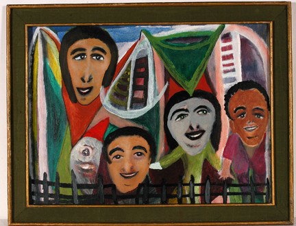 Mario Mesa. The Barrio.: 2003. Paint and oil on canvas panel. Signed, titled and dated. Excellent condition. Size with frame is 28" w x 22" h. Provenance: The Oliver Collection. Est. $300-500. Ship: $45