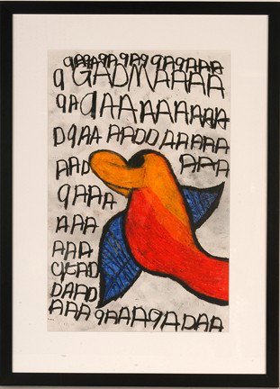 Donald Walker. Colorful Bird.: Oil and charcoal on paper. Not signed. Excellent condition. Image is 12"w x 18"h. Frame is 17" w x 24"h. Provenance: The George and Sue Viener Collection. Est. $300-500. Ship: $40