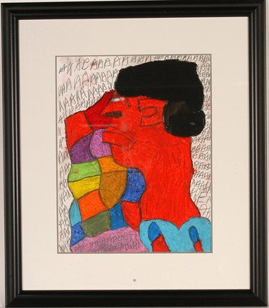 Donald Walker. Red Face Portrait.: Paint and charcoal on paper. Not signed. Excellent condition. Image is 11"w x 14"h. Frame is 19"w x 21" h. Provenance: The George and Sue Viener Collection. Est. $200-300. Ship: $35