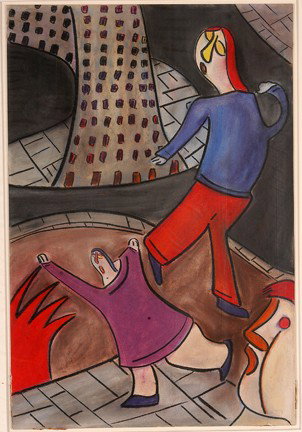 Albert Loudon. Fire In The City.: Albert Loudon (b. 1943, Blackpool, England). Fire In The City. Mixed media on paper. Not signed. Excellent condition. 14" w x 21"h. Provenance: The George and Sue Viener Collection. Est. $800-1,200. S