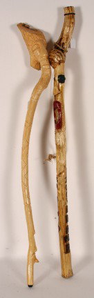 Lewis Lester. Obama & Other Cane.: 2009. Carved wood with some paint, mostly natural wood. Signed. Excellent condition. 46"h. Provenance: The George and Sue Viener Collection. Est. $100-200. Ship: $55