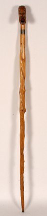 Cane w Open Mouth Bust.: Carved and varnished wood. Excellent condition. 36"h. Provenance: The George and Sue Viener Collection. Est. $100-200. Ship: $40