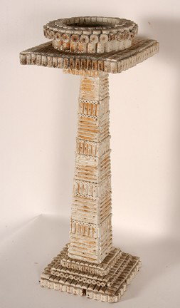 Anonymous Pedestal.: c. mid century. Painted white dowels. Nice wear on paint. 3 minor pieces are missing, otherwise excellent condition. 28"h x 11"x 11". Provenance: The George and Sue Viener Collection. Est. $100-200. S