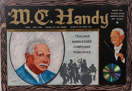 Mr. Ed Welch. M. C. Handy.: Mixed media on cardboard. Signed and dated, 2000 on verso. 33" w x 23"h. Excellent condition. Est. $700-1,000. Ship: $65