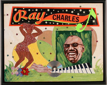 Mr. Ed Welch. Ray Charles.: 2004. Mixed media on cardboard. Signed and dated. Excellent condition. 28" w x 22"h. Exhibited at one-man show at Ricco-Maresca Galley, NY. Est. $700-1,000. Ship: $45