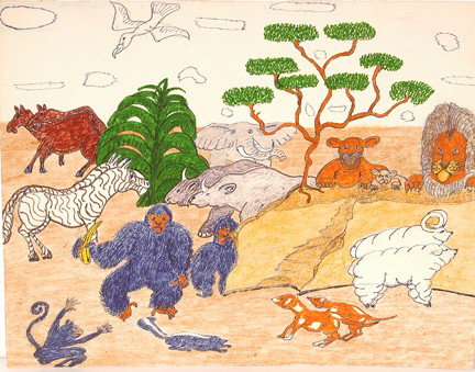 John Willard Banks. Animals In Jungle.: Mixed media on posterboard. 14" w x 11"h, unframed. Provenance: ex. Jonathan Demme Collection, Webb Gallery, TX. Est. $200-400. Ship: $30
