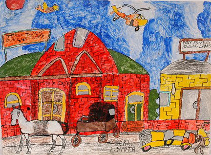 Robert Smith. Pony Express.: 1983. Signed and dated. Paint and marker on poster. 24" x 18"h. Excellent condition. Est. $100-200. Ship: $45