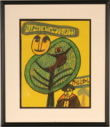 Jon Mason. A Tree w Paul Bell.: 1991. Marker on paper. Signed and dated. Excellent condition. Image is 11" x 14"h. Frame is 18" w x 21" h. Provenance: The George and Sue Viener Collection. Est. $200-300. Ship: $45