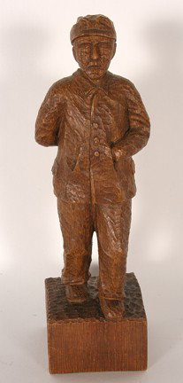 K.W. Walking Man Carving.: Chipped carved wood with varnish. Initialed. Excellent condition. 3" x 3" x 11"h. Provenance: The George and Sue Viener Collection. Est. $100-200. Ship: $25