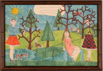 Charles Dieter. Girl With Bunny.: Marker on paper. Signed. Excellent condition. 16" w x 11"h. Provenance: The George and Sue Viener Collection, ex. Sterling Strauser Collection. Est. $200-300. Ship: $35