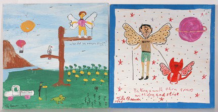 The Beaver. Pair of Paintings.: The Beaver Pair of Paintings With The Beaver As An Angel.1995-96. Paint on board. Signed, titled and dated. Good condition. 24" x 24"h. Est. $200-400. Ship: $40