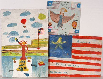 The Beaver. 3 Patriotic Themed Works.: 1992-96. Paint on boards. Signed and dated. Great condition. Largest is 16" x 24". Est. $200-300. Ship: $40
