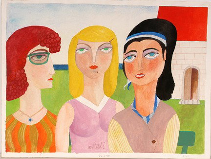 Mali. Three Ladies.: c. 1980's. #64. Watercolor on paper. Signed. Excellent condtion. 19" w x 14"h. Est. $300-500. Ship: $30