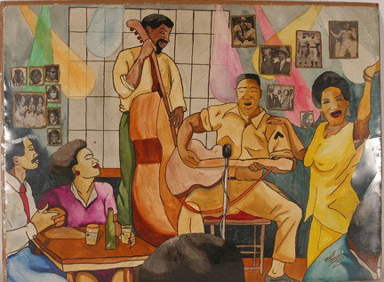 Trent Brown. Juke Joint.: 1987. Paint and marker on paper. There is a tear in middle right, otherwise good condition. 30" w x 22"h. Est. $100-200. Ship: $45