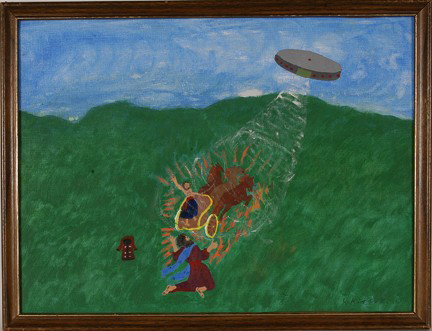 Lauren S. Kittle. Ascension of Elijah.: Oct. 20, 1980. Signed, titled and dated. Oil on canvas panel. Excellent condition. Size with frame is 26"w x 20" h. Est. $100-150. Ship: $35