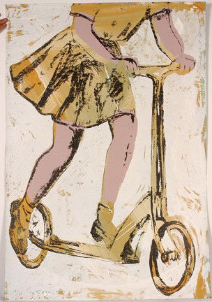 David Bromley. Girl On Scooter.: #5 of 20. Print and paint on paperboard. Signed. Excellent condition. 30" w x 44"h. Est. $300-500. Ship: $85