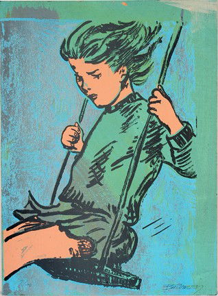 David Bromley. Girl On Swing.: #9 of 40. Print and paint on paperboard. Signed. Excellent condition. 22" w x 30" h. Est. $200-400. Ship: $40