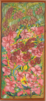 Blanc. Flowers.: Paint on masonite. Haitian. 9" w x 19"h. Provenance: Ex. Jonathan Demme Collection, Centre d'Art. Est. $200-300. Ship: $35