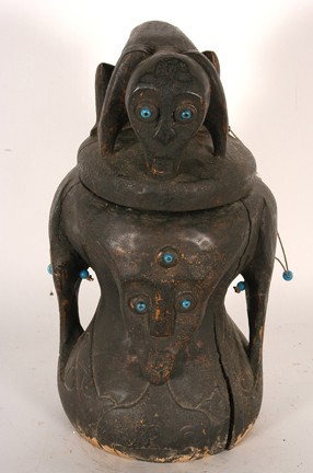 Dayak Tribe Borneo "Shaman's Healing Box". : Good condition, natural wood splits. Carved wood and beads. 13" x 6" x 6". Est. $100-200. Ship: $35. Rare example of a storage box used by the shaman or bush doctor to store amulets and other items us